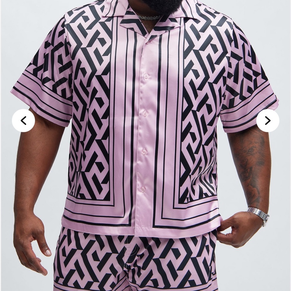 Geometric Patterned Pink and Black Men's Swim Set